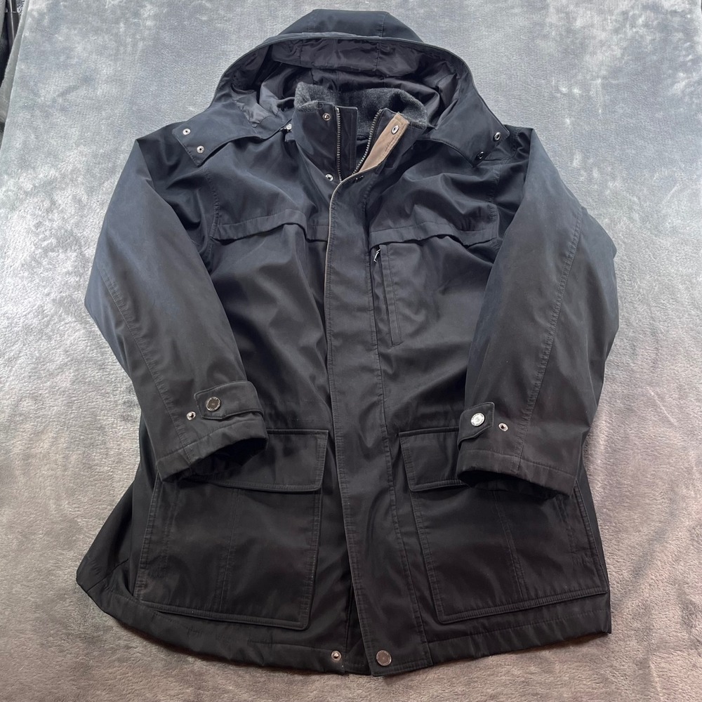 London Fog Mens Black Hooded 3-in-1 Parka Jacket Zip Out Liner RN 121545 Large